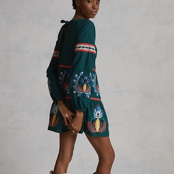 NWT Anthropologie  Let Me Be Green Embroidered Tunic Dress - Picture 3 of 12